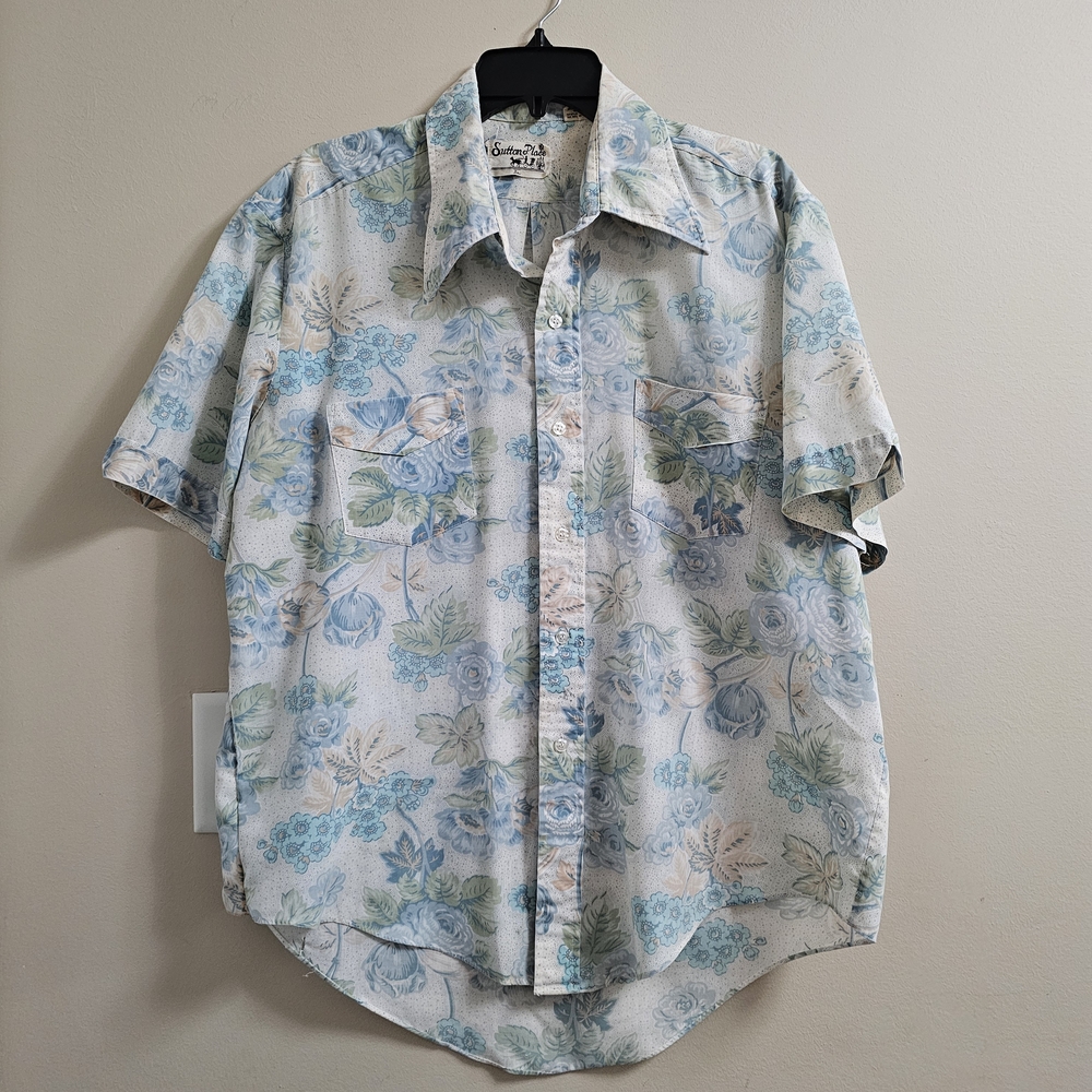 Vintage Sutton Place Floral Short Sleeve Button Down Shirt - Vintage Size 17